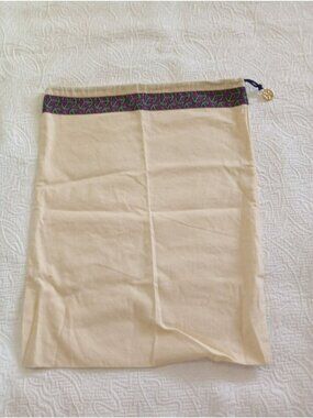 Tory Burch Drawstring Canvas Dust Bag Geometric Trim & Gold Logo Charm 13"x17"